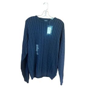 Izod Mens Cable Knit Cotton Sweater Navy Sz M NWT